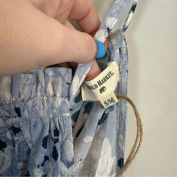 World Market | Blue Patterned Sleeveless Ruffle Bottom Midi Dress Size S/M NWT - Picture 3 of 7